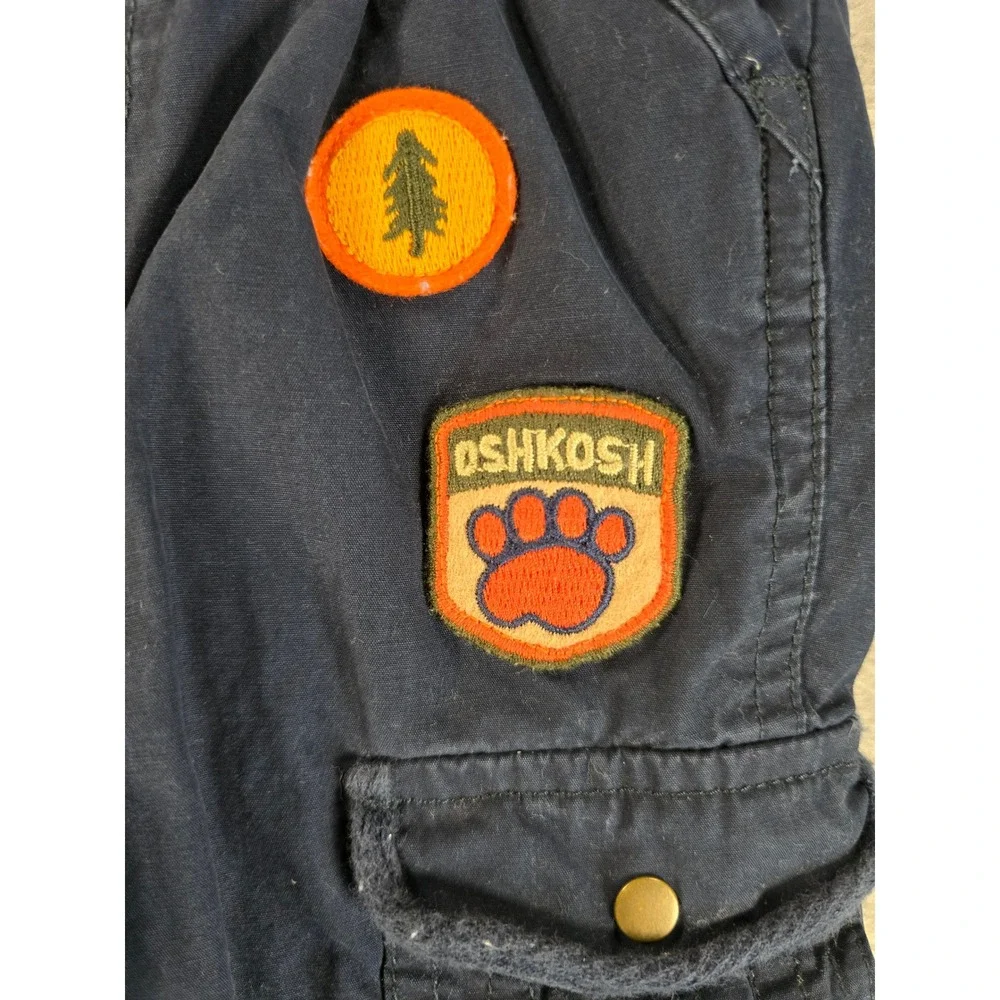 OshKosh Y2K Cargo Fleece Lined Overalls Baby 3-6m Blue Camp Outdoor Patched